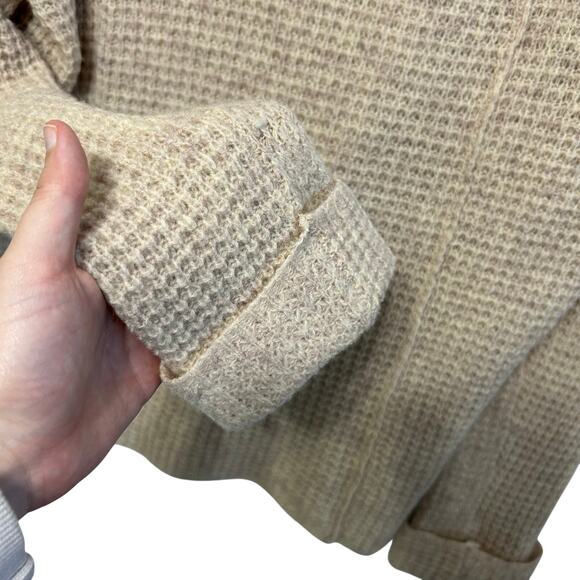 Free People Sidewinder Waffle Knit Wool Sweater Women's Sz XS Beige Oversized - Picture 5 of 7